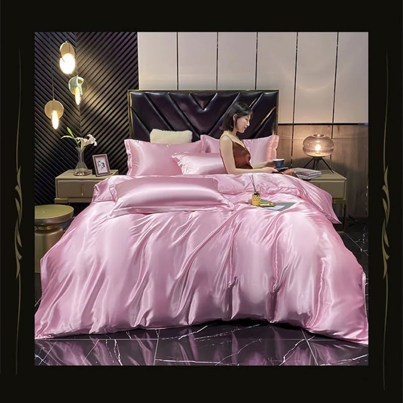 Shades of Pink Mulberry Silk Bedding Set-Enchanted peach