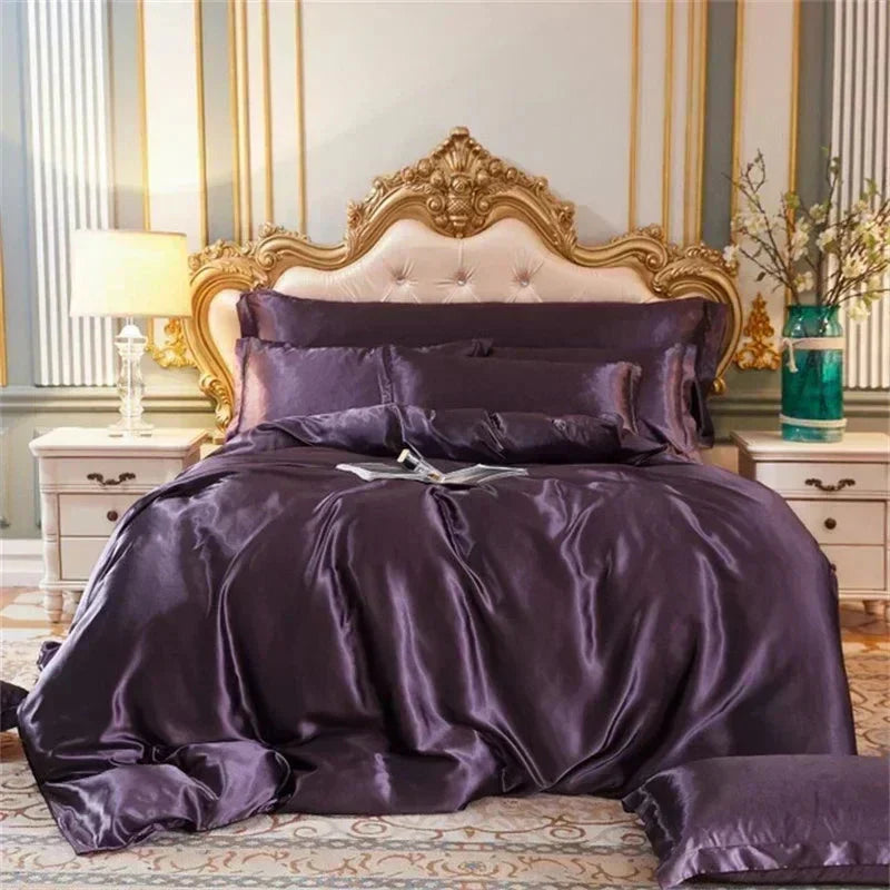 Shades of Purple Mulberry Silk Bedding Set-Enchanted peach