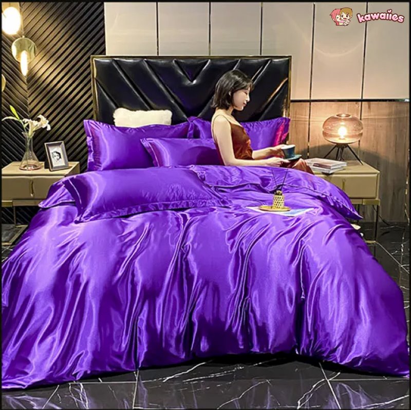 Shades of Purple Mulberry Silk Bedding Set-Enchanted peach