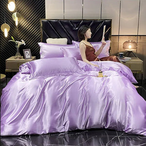 Shades of Purple Mulberry Silk Bedding Set-Enchanted peach