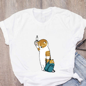 Shark Cat and Buddies Tee-Enchanted peach