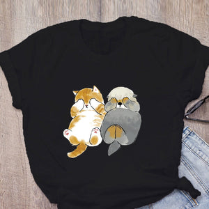 Shark Cat and Buddies Tee-Enchanted peach