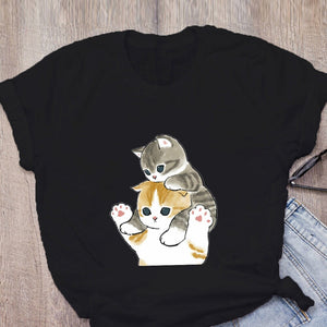 Shark Cat and Buddies Tee-Enchanted peach