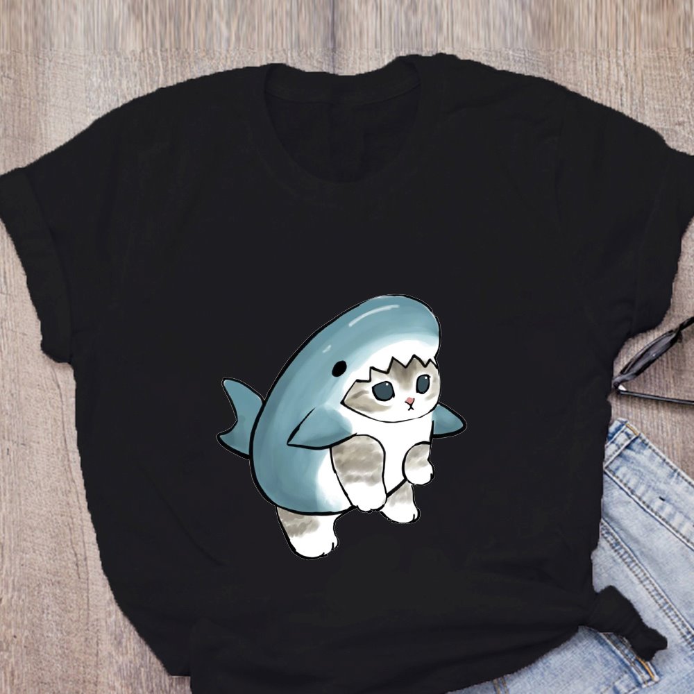 Shark Cat and Buddies Tee-Enchanted peach