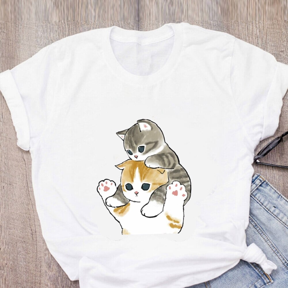 Shark Cat and Buddies Tee-Enchanted peach