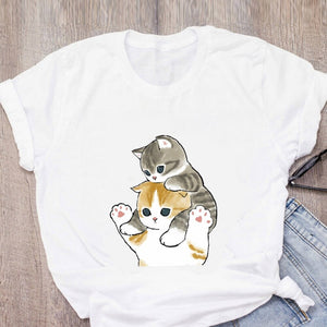 Shark Cat and Buddies Tee-Enchanted peach