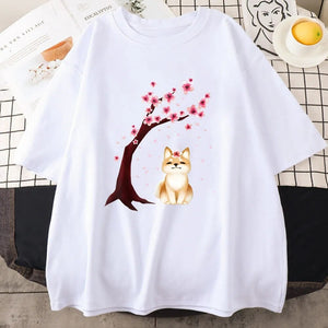 Shiba Inu Sakura Tree Unisex Cotton Tee-Enchanted peach