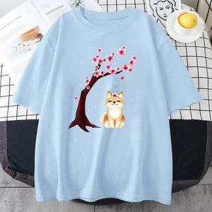 Shiba Inu Sakura Tree Unisex Cotton Tee-Enchanted peach