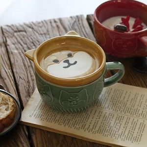 Shiba and Panda Mug with Coaster-Enchanted peach