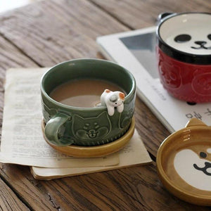 Shiba and Panda Mug with Coaster-Enchanted peach