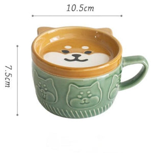 Shiba and Panda Mug with Coaster-Enchanted peach