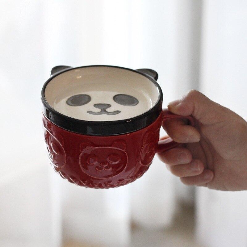 Shiba and Panda Mug with Coaster-Enchanted peach