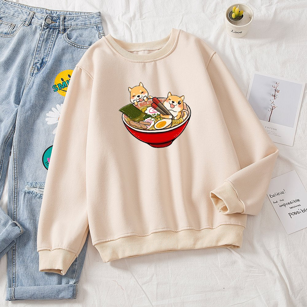 Shibas Bathing in Ramen Sweatshirt-Enchanted peach