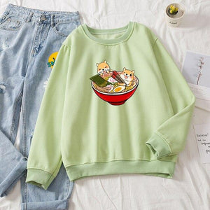 Shibas Bathing in Ramen Sweatshirt-Enchanted peach