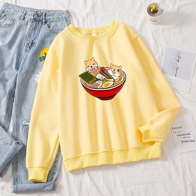 Shibas Bathing in Ramen Sweatshirt-Enchanted peach