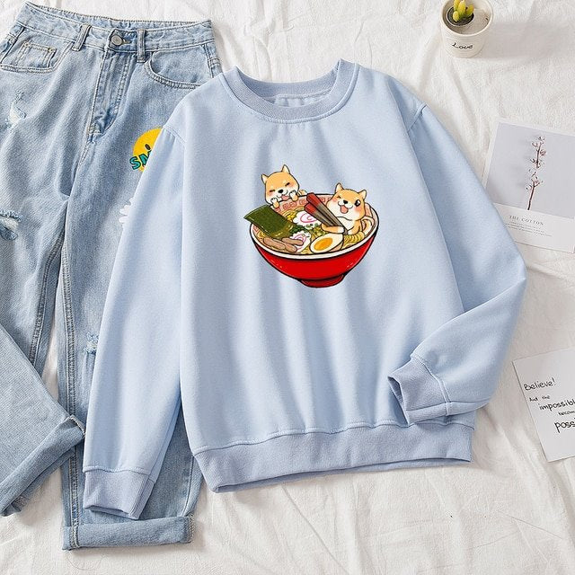 Shibas Bathing in Ramen Sweatshirt-Enchanted peach