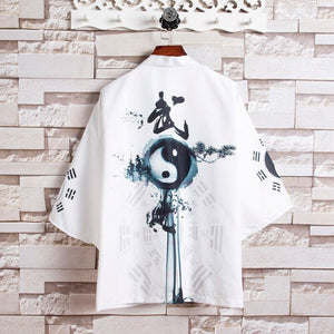 Silver Crane and Martial Art Wu Men Kimono-Enchanted peach