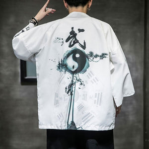 Silver Crane and Martial Art Wu Men Kimono-Enchanted peach