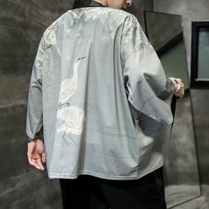 Silver Crane and Martial Art Wu Men Kimono-Enchanted peach