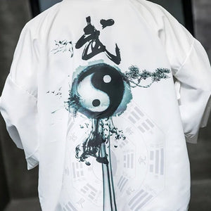 Silver Crane and Martial Art Wu Men Kimono-Enchanted peach