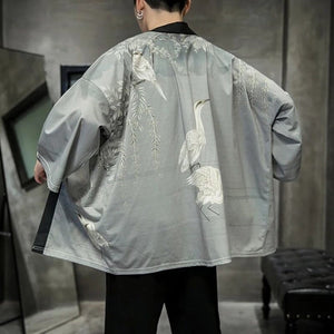 Silver Crane and Martial Art Wu Men Kimono-Enchanted peach