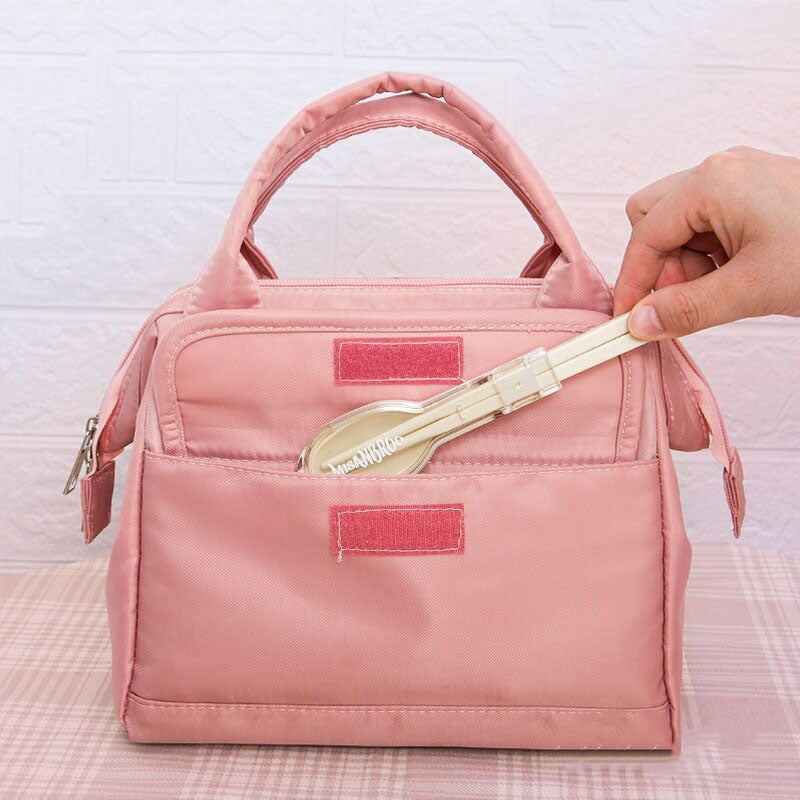 Simple Pink Blue Green Waterproof Lunch Bag-Enchanted peach