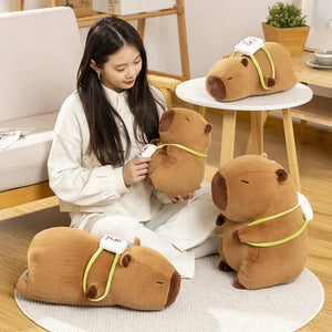 Sleepy Capybara with Mahjong Backpack Plushie-Enchanted peach