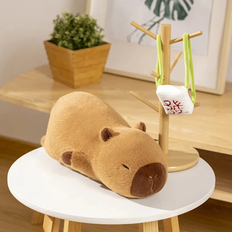 Sleepy Capybara with Mahjong Backpack Plushie-Enchanted peach