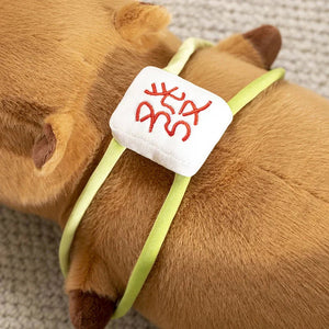 Sleepy Capybara with Mahjong Backpack Plushie-Enchanted peach