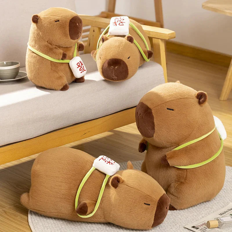 Sleepy Capybara with Mahjong Backpack Plushie-Enchanted peach