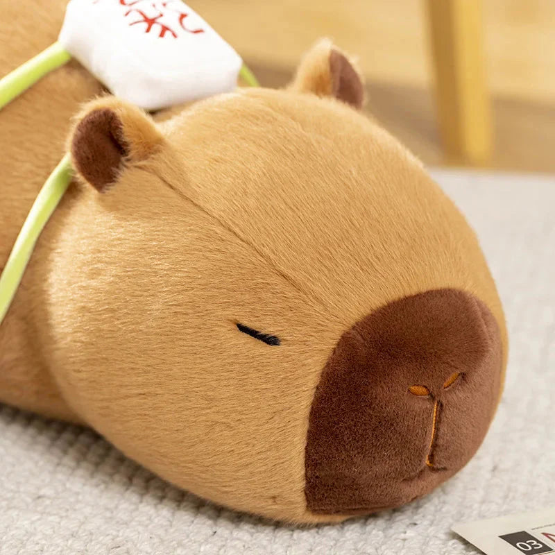 Sleepy Capybara with Mahjong Backpack Plushie-Enchanted peach