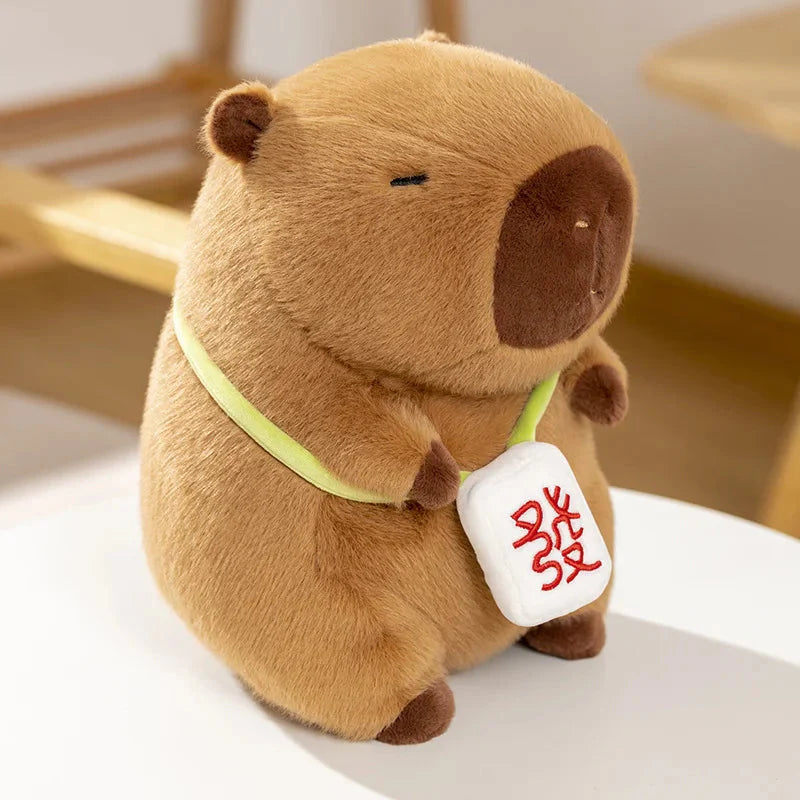 Sleepy Capybara with Mahjong Backpack Plushie-Enchanted peach