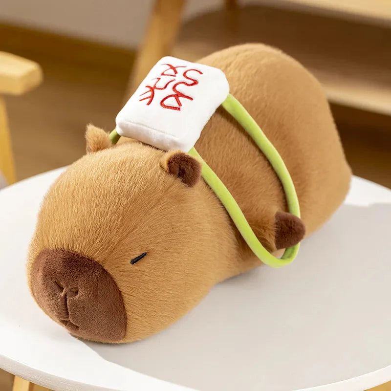 Sleepy Capybara with Mahjong Backpack Plushie-Enchanted peach