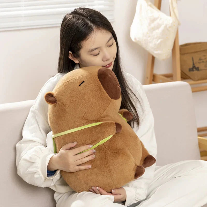 Sleepy Capybara with Mahjong Backpack Plushie-Enchanted peach