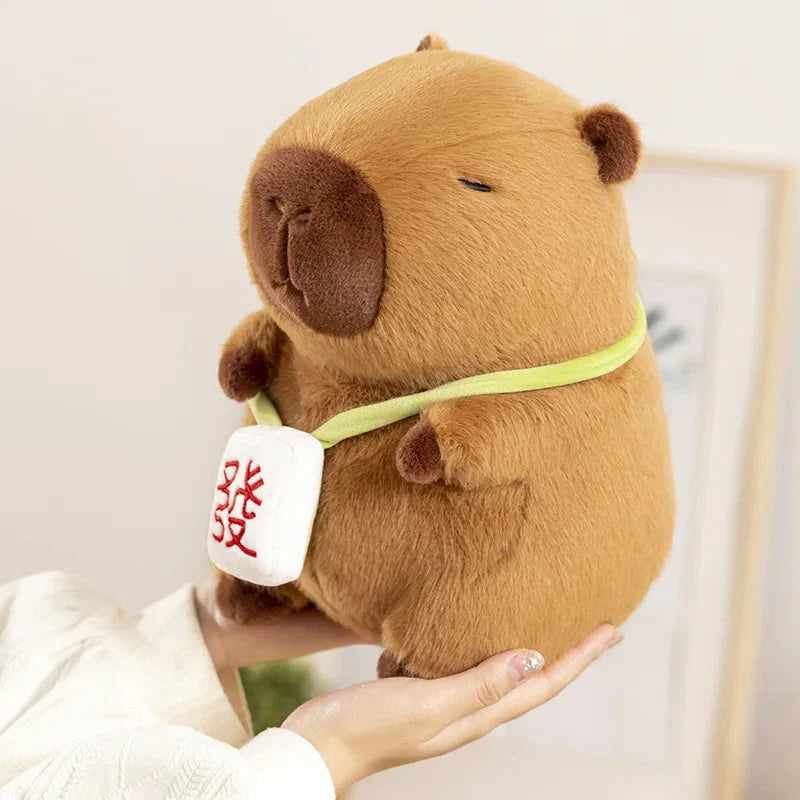 Sleepy Capybara with Mahjong Backpack Plushie-Enchanted peach