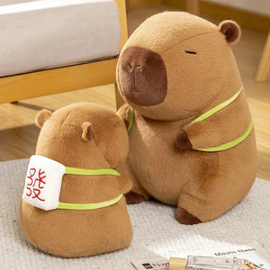 Sleepy Capybara with Mahjong Backpack Plushie-Enchanted peach