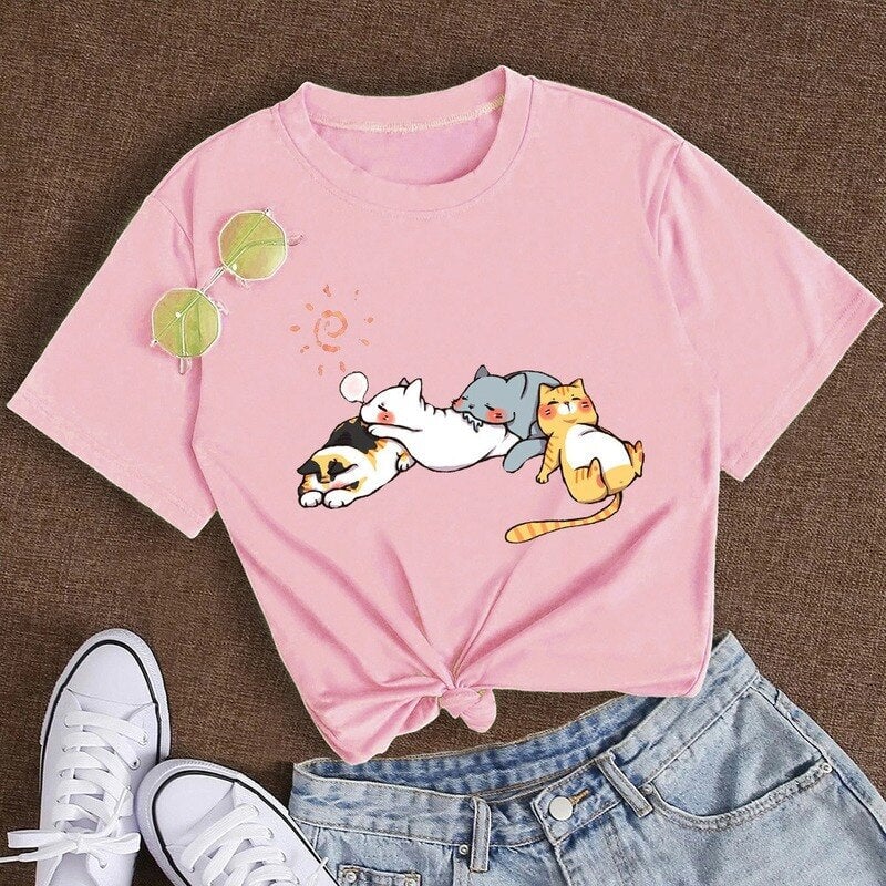 Sleepy Cats Short Sleeve Women's Tee-Enchanted peach