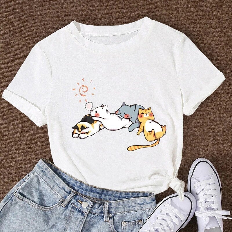 Sleepy Cats Short Sleeve Women's Tee-Enchanted peach