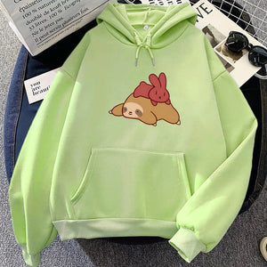 Sleepy Sloth Red Bunny Unisex Hoodie-Enchanted peach