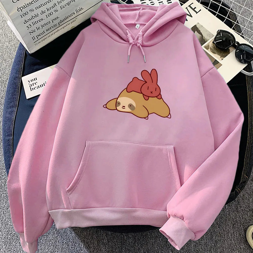 Sleepy Sloth Red Bunny Unisex Hoodie-Enchanted peach