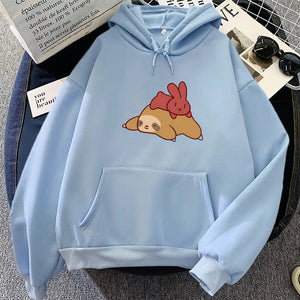 Sleepy Sloth Red Bunny Unisex Hoodie-Enchanted peach