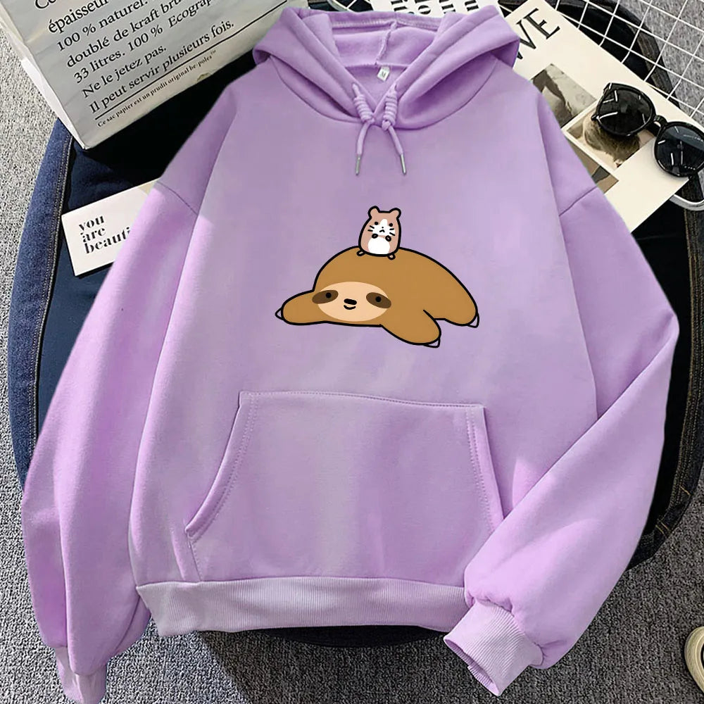 Sloth & Hamster Besties Unisex Hoodie-Enchanted peach