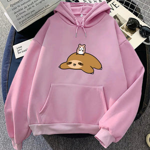 Sloth & Hamster Besties Unisex Hoodie-Enchanted peach