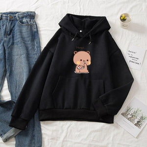 Snacking Teddy Bear Hoodies-Enchanted peach