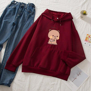 Snacking Teddy Bear Hoodies-Enchanted peach