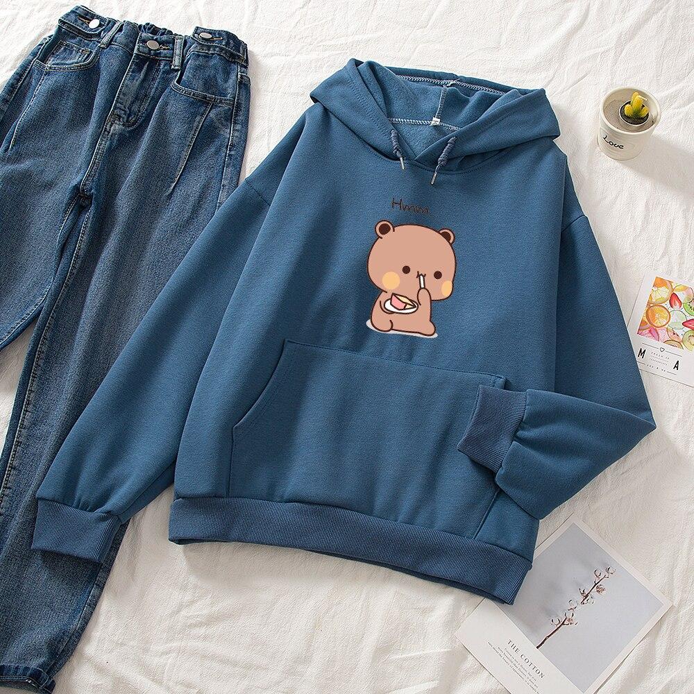 Snacking Teddy Bear Hoodies-Enchanted peach