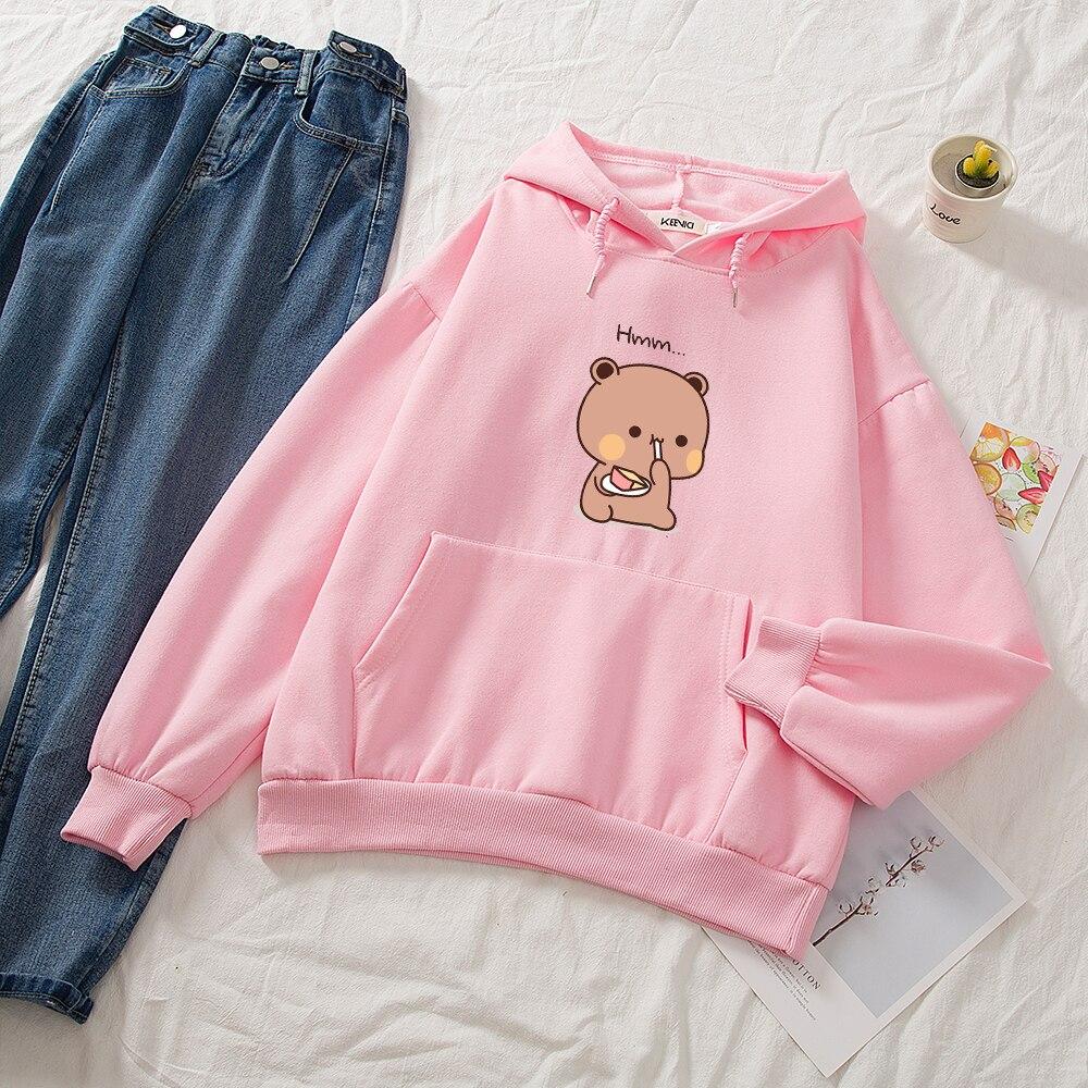 Snacking Teddy Bear Hoodies-Enchanted peach