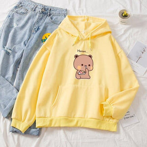 Snacking Teddy Bear Hoodies-Enchanted peach