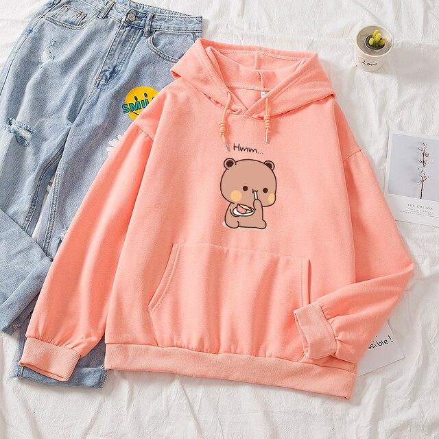 Snacking Teddy Bear Hoodies-Enchanted peach