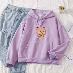 Snacking Teddy Bear Hoodies-Enchanted peach